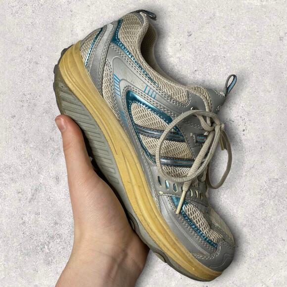 Vintage Y2K Skechers Shape up Walking Shoes Womens 7 Grey Metallic Blue - Picture 2 of 5